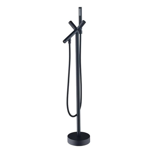 Brulon Double Handle Floor Mounted Tub Filler with Handshower in Matte Black - Picture 2 of 14