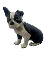 Vintage Cast Iron Boston Terrier French Bulldog Dog Door Stop Black & White