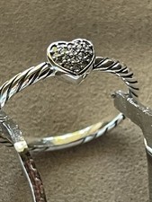 David Yurman Classic Cable Heart Petite Pave Diamond Sterling 925 Ring Sz 7 Bag