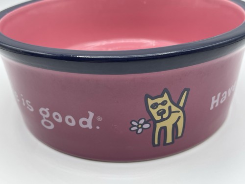 Life Is Good Dog Bowl Large 8x3” Ceramic Pink Black Have A Nice Daisy Water Food - Picture 12 of 12