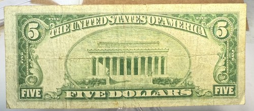 1928-B $5 Fed Reserve Note Philadelphia - USSK0053 - Picture 2 of 2