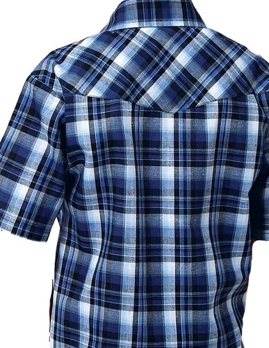 Roper Western Shirt Boys Plaid S/S Snap Blue 01-031-0101-3008 BU - Picture 2 of 2
