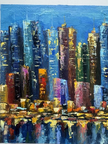 New York Original Art Night Cityscape Painting Skyline Art New York Painting - Picture 4 of 15