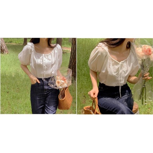 Short Sleeved Shirt Bubble Sleeve Top Casual Daily Wear Moderate Elasticity - Picture 11 of 17