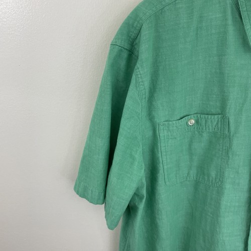 Chaps Washed Chambray Shirt Mens 2XL XXL Green Short Sleeve Button Down Cotton - Picture 10 of 14