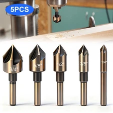5pcs Countersink Drill Bit Set HSS 5 Flute 82° 1/4"-3/4" for Wood Metal Plastic