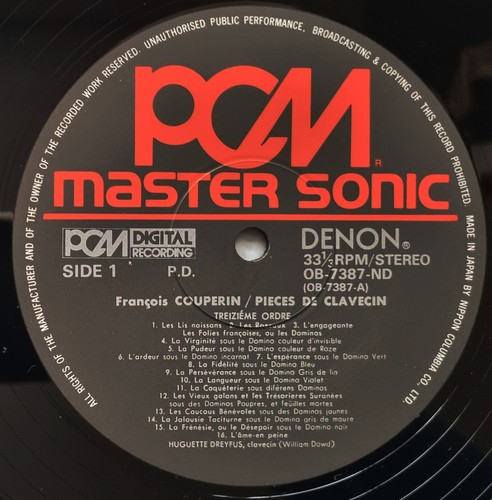 Huguette Dreyfuss: Couperin- Pieces de Clavicin / Denon PCM OB-7387-ND - Picture 2 of 3