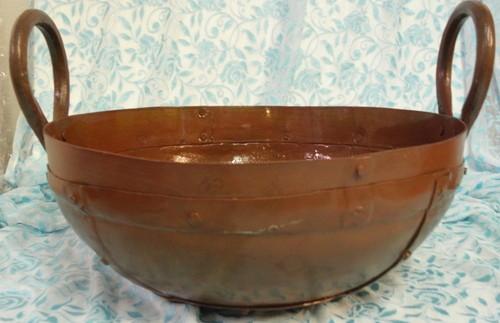 Faux Rust Metal Decorator Nailhead Bowl Pot Plant Holder With Handles  0041010 - Picture 1 of 9