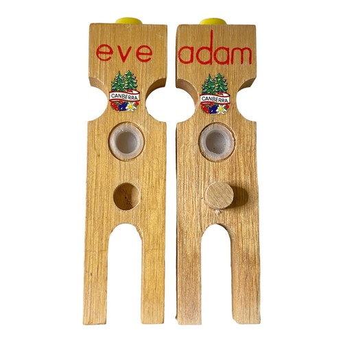 Vtg 70s Salt & Pepper Shakers Adam Eve Canberra Souvenir Cheeky No Balls Wooden