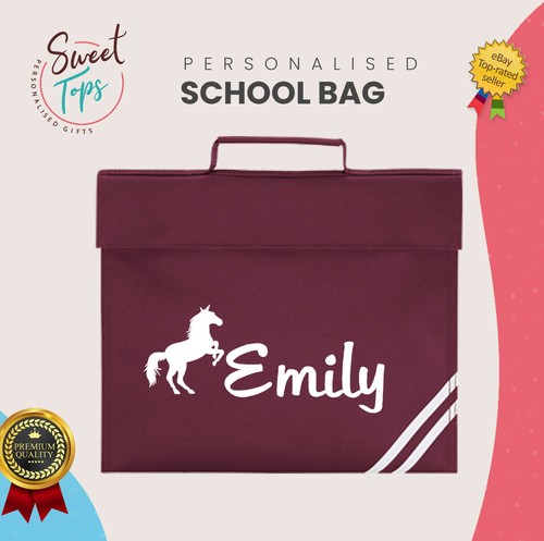 PERSONALISED SCHOOL BOOK BAG GIRLS ANY NAME BACK TO SCHOOL | KIDS | HORSE - Foto 5 di 9
