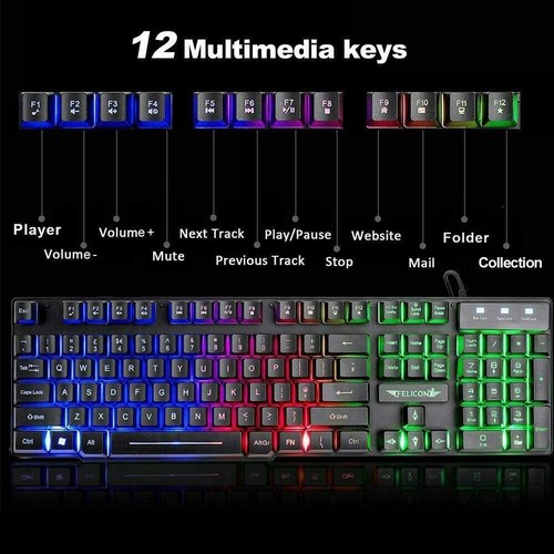 Juego de teclado y mouse con cable para juegos del Reino Unido arco iris retroiluminado para PC PS4 Xbox - Imagen 2 de 12