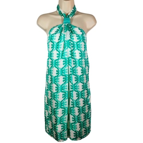 Vestido Milly Vintage Años 90 Halter Seda Mini MCM Verde Menta Blanco Abstracto Playa 4 - Imagen 1 de 13
