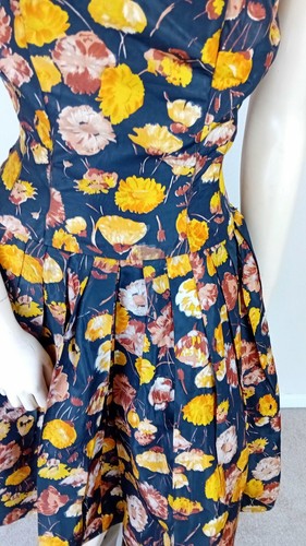 VINTAGE 50ER JAHRE SCHWARZ & GELB BLUMENDRUCK VOLLROCK BARDOT PROM PARTYKLEID 8 - Bild 4 von 11