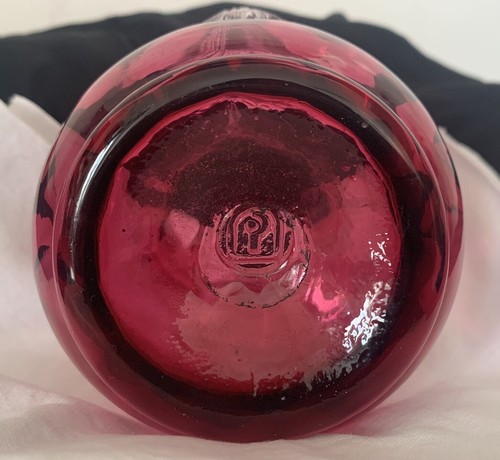 Cranberry Pilgrim Glass Mini Pitcher Ruffled Edge Hand Blown Clear Handle 5.5” - Picture 11 of 13