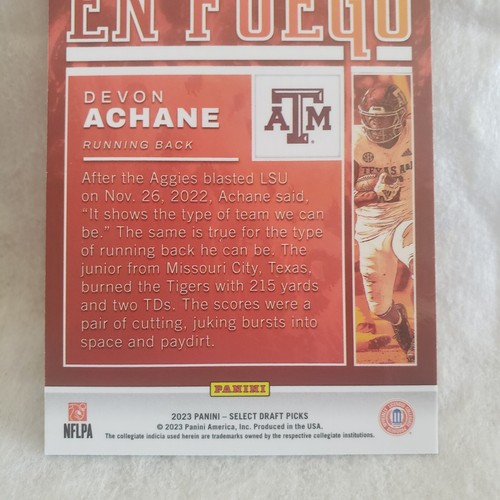 2023 Panini Select Draft Picks De'von Achane En Fuego Rookie Card - Picture 6 of 6