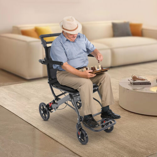 Foldable Transport Wheelchair with Storage Bag Portable Traveling Wheelchair - Picture 3 of 11