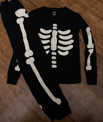 NEW Gymboree Baby Costume SKELETON PJs Pajamas 6 12 GLOW In Dark Halloween Black
