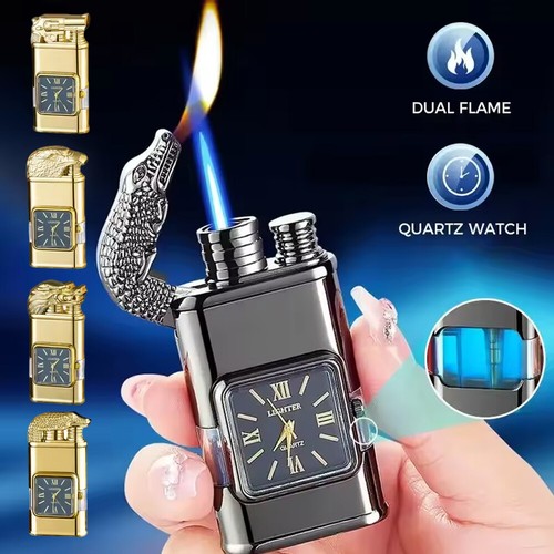 Refillable Butane Torch Watch Lighter Adjustable Cigar Lighters - Dual Jet Flame