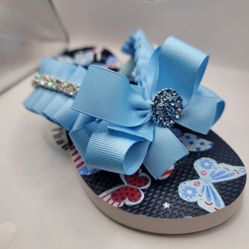 30% Off Sale blinged baby girl Navy with Rhinestones & bow design on Flip Flops - Picture 12 of 18