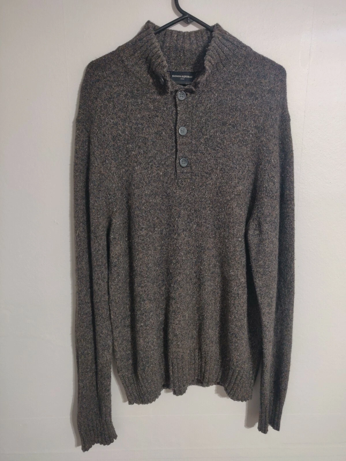 Banana Republic 1/4 Button Mock Neck Pullover Wool Rabbit Hair Sweater -Men's XL