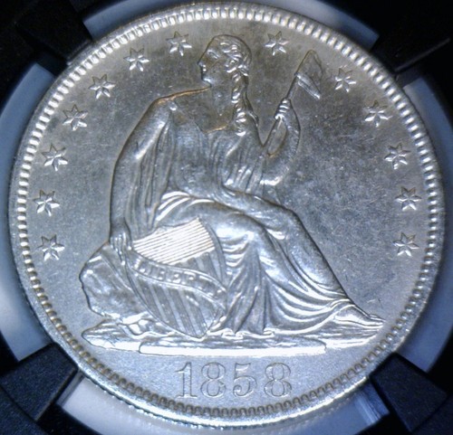 1858o BU NGC VAULT BOX SS Republik Schiffswrack sitzender Half Dollar Silbermünze - Bild 10 von 19