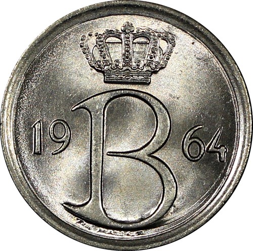 Belgium Baudouin I Copper-Nickel 1964 25 Centimes Dutch text GEM BU KM# 154 (49) - Picture 3 of 3