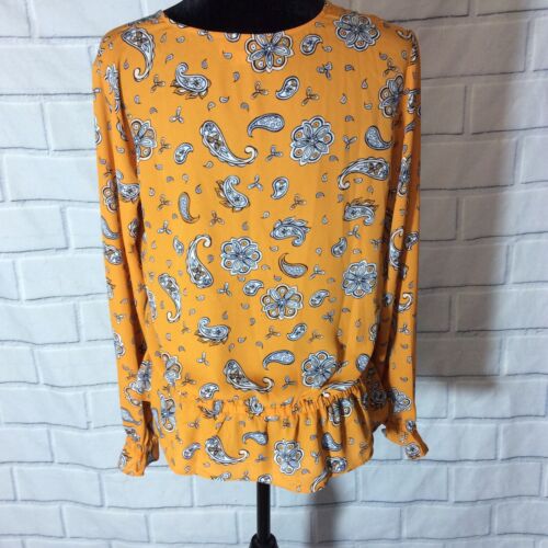 LOFT Golden Yellow Paisley Print Long Sleeve Blouse Top Shirt Size S Peplum (W1) - Picture 2 of 5