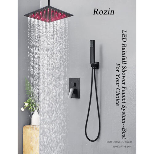 Rainfall Shower Faucet Ceiling Mount LED 8"10"12"16" Shower Head with Hand Spray - Picture 21 of 24
