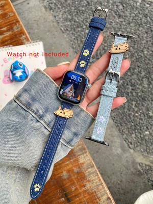 NEW 14mm denim strap with dog embroidery for Apple Watch Series 8/9/Pro/Fit 3