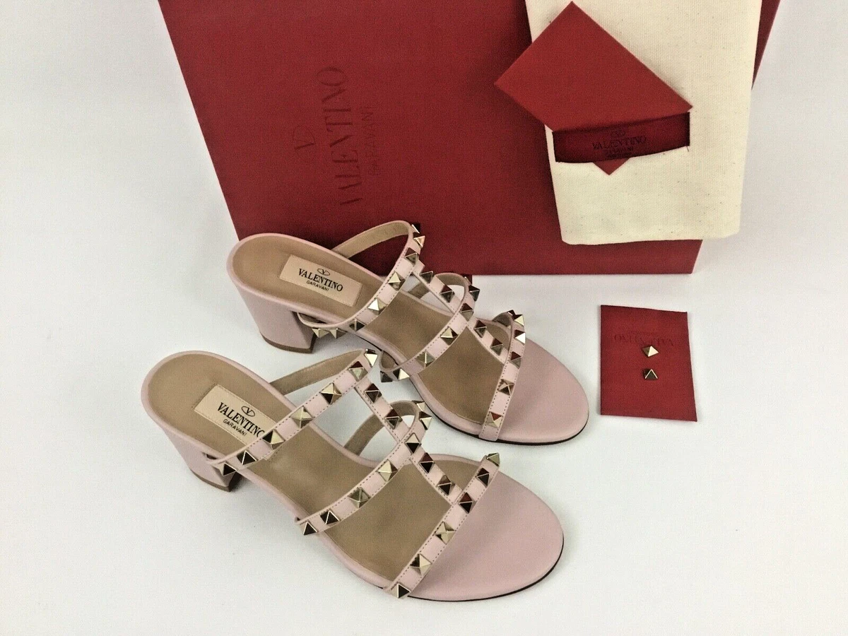 Sz.38.5 VALENTINO GARAVANI Rockstud Mule Slide Sandal Rose Leather