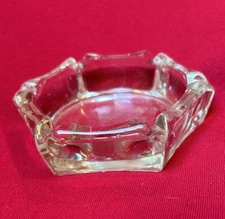 Vintage MCM Clear Glass Petite Ashtray Hexagon 6 Slot Cigarette 3"