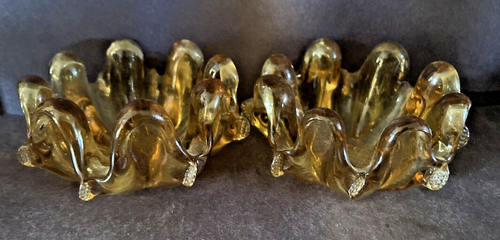 Vintage Murano Kunst Glas "Stretching" Satzschale 2er Set Bernsteinfarben - Bild 2 von 3