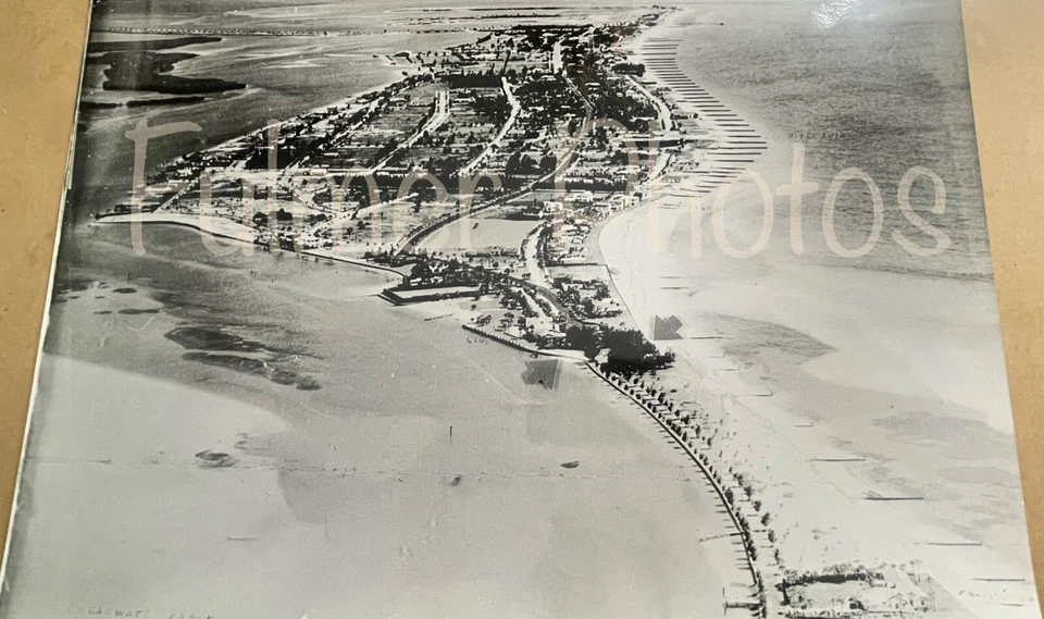 FOTO AÉREA 16x20 muy rara de colección en blanco y negro de Clearwater BEACH Florida en 1940 con certificado de autenticidad Foto 2 de 4