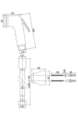 Bidet-Handbrause | Sprühkopf mit Halterung und Brauseschlauch 120 cm | WC Set - Bild 2 von 4