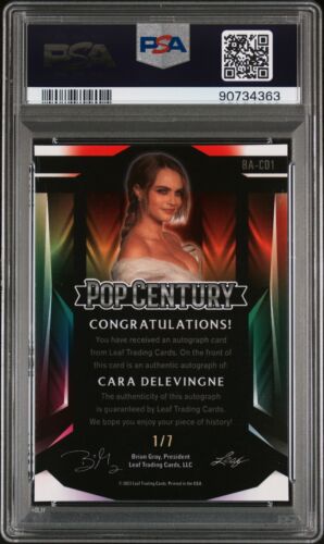 2023 Leaf Metal Pop Century Autografo Cara Delevingne #BACD1 PSA 10 - Foto 2 di 2