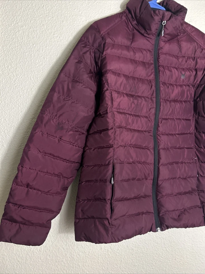 Spyder женщин большой пуховик вниз заполнить бордовый полный молнии карманы куртка 162005 - Изображение 2 из 4