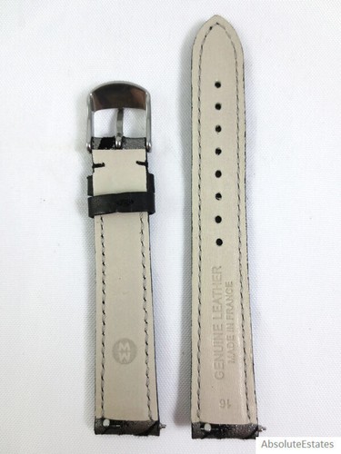 NEW Michele 16mm Black & Silver Metallic Tiger  Leather Watch Band MS16AA090526 - Picture 4 of 4