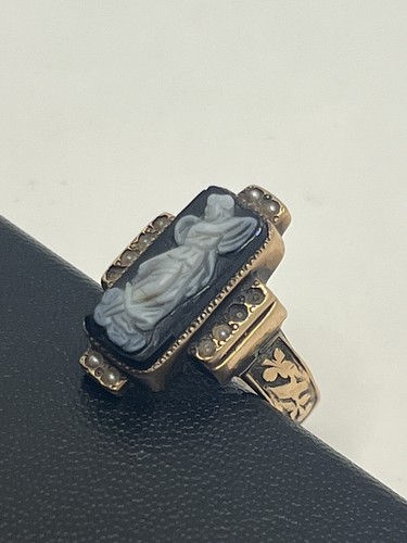 Anello cammeo bianco bianco antico vittoriano antico oro 10k semi perle taglia 6,75 DANNEGGIATO - Foto 8 di 18