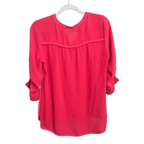 CLEO Office Work Red Pink Blouse Business Casual Shirt Cuff Sleeves size Medium - Picture 2 of 10
