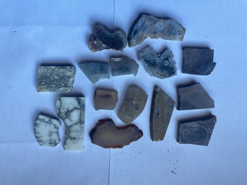 15 pcs mx lot SLABS Gem STONE AGATE JASPER etc) size 1-2" sliced cuts 4oz