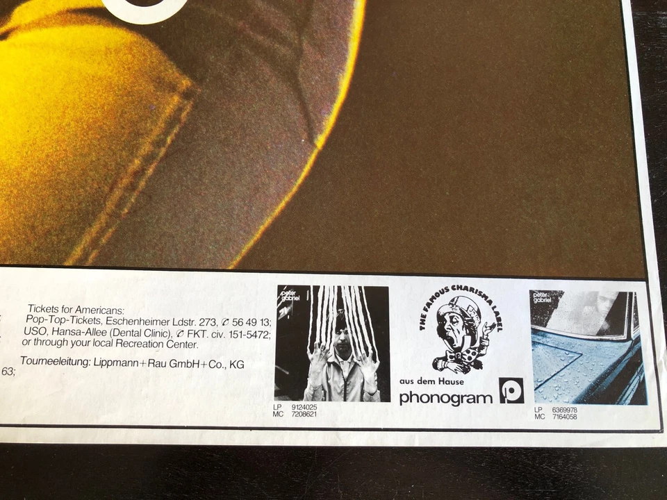 Rare PETER GABRIEL Original German Concert Poster from 1978 - Image 4 of 4