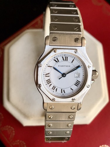 Ladies Genuine Cartier Santos Ronde 2965 Automatic 25 jewel Watch Serviced Boxed - Picture 2 of 14