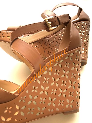 Michael Kors Sienna Floral Espadrille Leather Acorn-Gold Wedge Sandals Size 9.5M - Picture 6 of 10