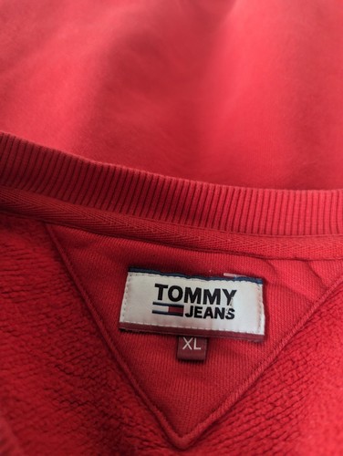 Tommy Jeans Sweatshirt Men's XL Red Spellout Cool Pre Loved - Picture 12 of 13
