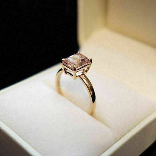 2 Ct Emerald Simulated Morganite Engagement 14k Rose Gold Plated Solitaire Ring - Picture 2 of 3