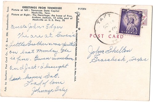 Greetings Name Band State Capitol The Hermitage NASHVILLE Tennessee Postcard TN - Picture 2 of 2