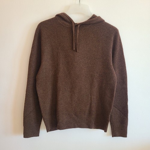 J.Crew Men’s Cashmere Hooded Sweater Brown Size S Waffle Knit EUC