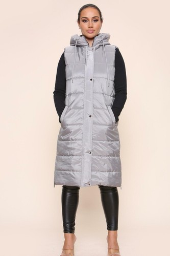 Ladies-Girls Long OR Mid Length Hood Puffer Padded Sleeveless Gilet - Picture 10 of 14