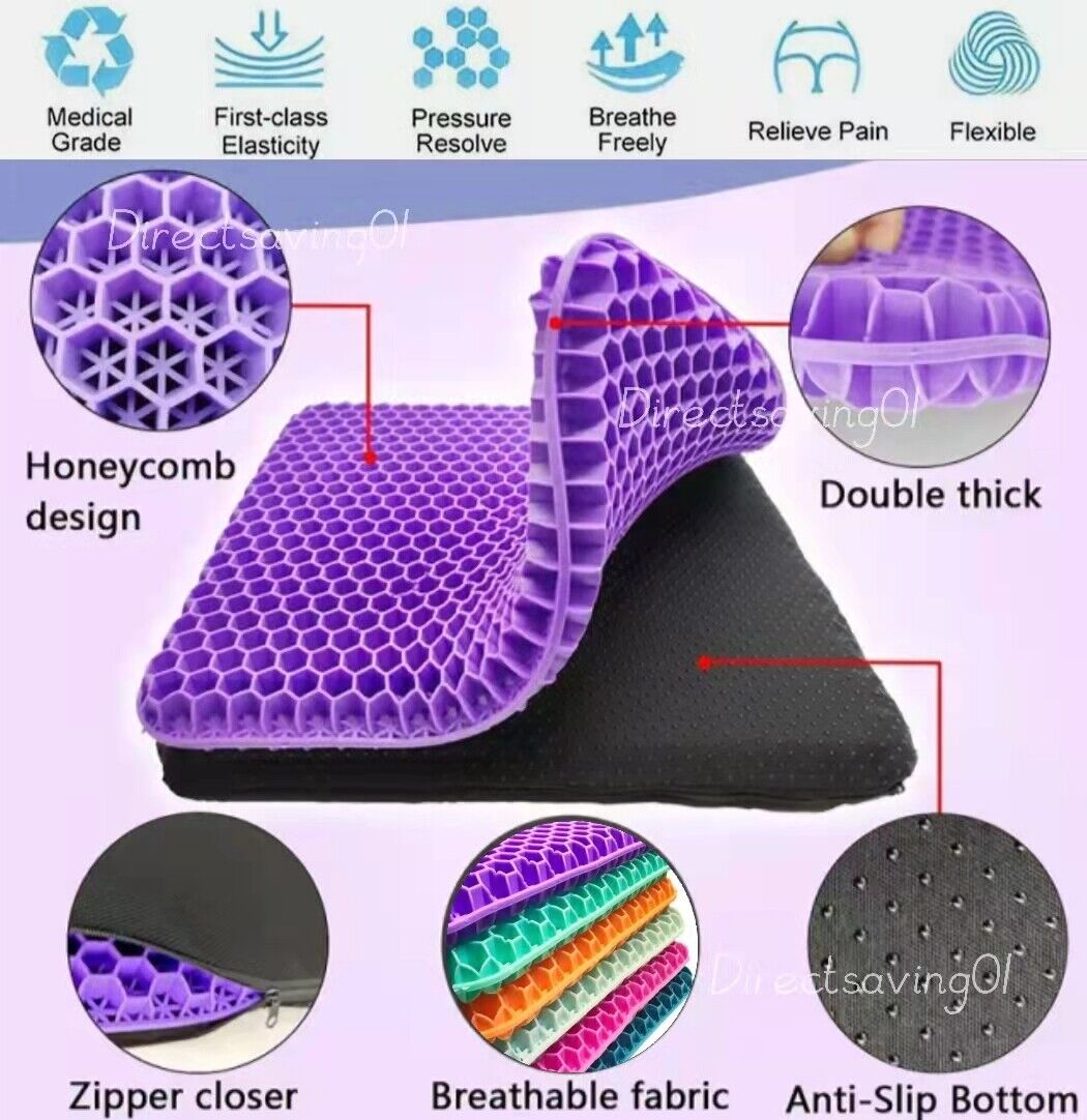 Double Layer Gel Honeycomb Seat Comfort Support Cushion Cooling Flex Pain Relief