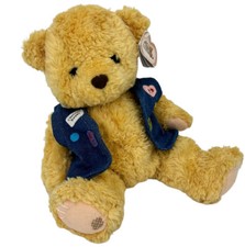Cherished Teddies Teddy Bear Plush in Denim Vest Curly Fur Stuffed Animal